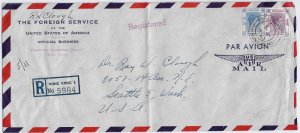 American Consulate, Hong Kong to Seattle, Wa 1953 Registered Airmail (52725)