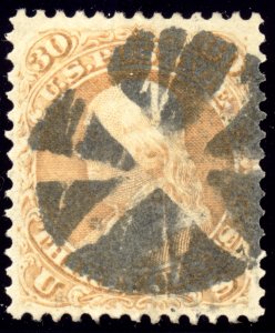US 71 30c 1861 Benjamin Franklin PSAG cert pinwheel cancel