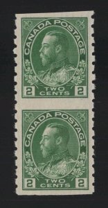 Canada Sc #128a (1924) 2c green Admiral Part Perforate Coil Pair Mint VF NH