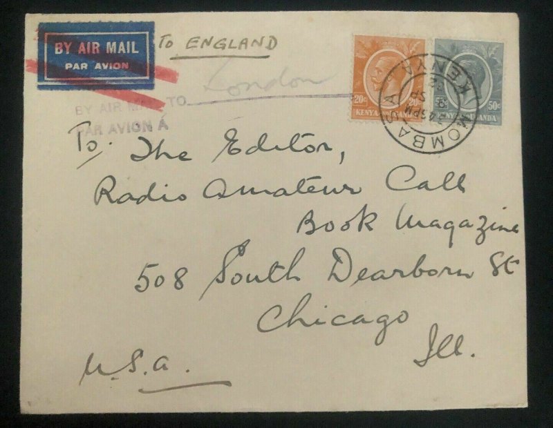 1932 Mombasa Kenya Early Airmail Cover To Chicago IL USA Via London England