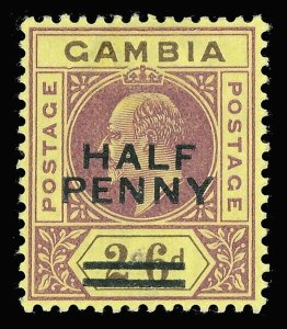 Gambia 1906 KEVII ½d on 2s6d purple & brown/yellow DENTED FRAME var VFM. SG 69a.