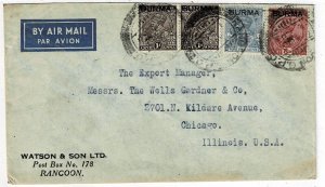 Burma 1939 Rangoon cancel on airmail cover to the U.S.