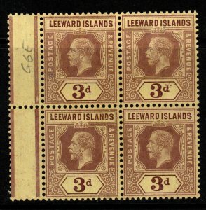 LEEWARD ISLANDS SG51c 1920 3d PURPLE/BUFF MNH BLOCK OF 4 