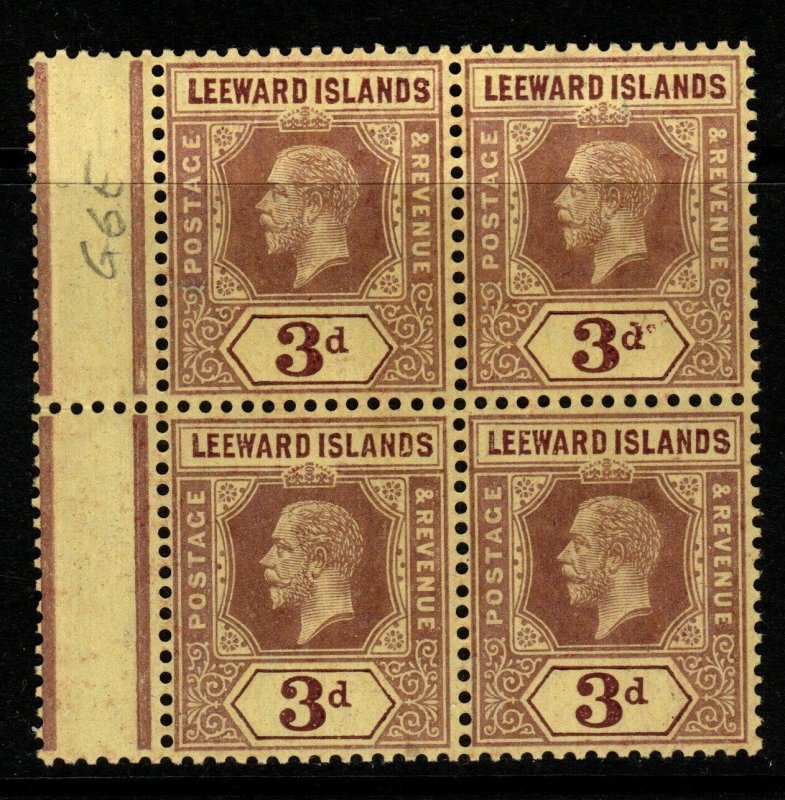 LEEWARD ISLANDS SG51c 1920 3d PURPLE/BUFF MNH BLOCK OF 4 