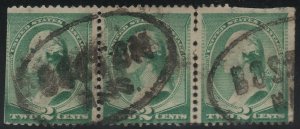 US Scott # 213 2c Washington Fancy Cancel Strip of 3 Boston Mass.