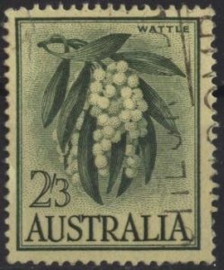 Australia 328A (used) 2sh3p wattle (flower), yel grn (1964)