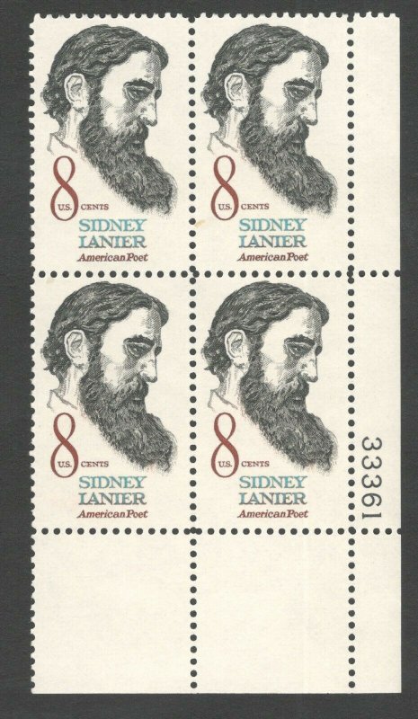 1446 Sidney Lanier Plate Block Mint/nh (Free Shipping)