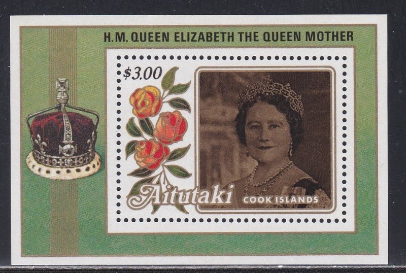 Aitutaki # 376a, Queen Mothers 85th Birthday, NH, 1/2 Cat,