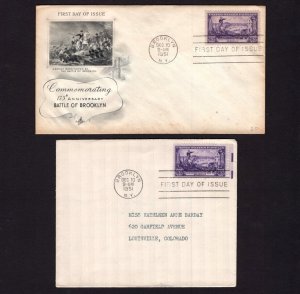 US FDC SC# 1003, 2 different size envelopes, Battle of Brooklyn,  (1003B)