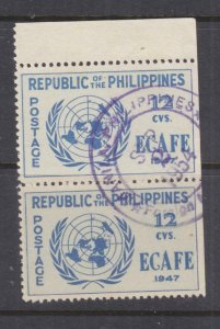 PHILIPPINES, 1947 ECAFE, perf. 12c. Blue, pair, used.