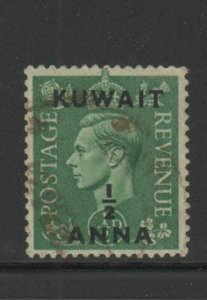 KUWAIT #72  1948  1/2a on 1/2p  KING GEORGE VI SURCHARGED   F-VF  USED