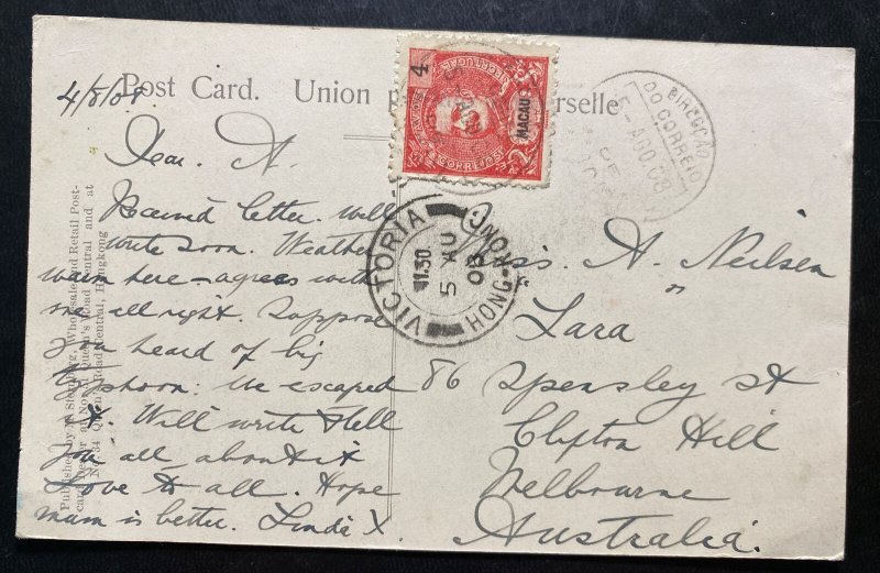 1908 Macau Portugal Picture Postcard Cover To Melbourne Australia Shameen Canton
