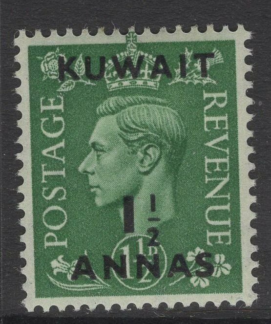 KUWAIT SG86 1950 1½a on 1½d PALE GREEN MTD MINT