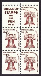 US 1595d MNH 1976 13¢ Liberty Bell Booklet Pane w/Slogan 9 Very Fine