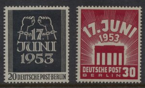 GERMANY-BERLIN 1953 SC. #9N99-100 20PF BLACK TO 30PF CARMINE MINT NH CAT $37.50
