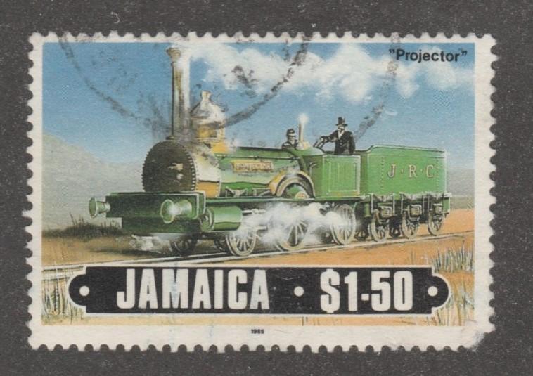 Jamaica Stamp, Scott# 585, nice green train,  #M673