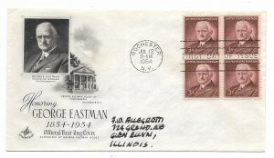 US 1062 (Me-3) 3c George Eastman blk of 4 on FDC Artcraft Cachet ECV $9.50