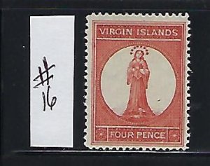 BRITISH VIRGIN IS. SCOTT #16 1887 4P (BRICK RED)  WMK 2 - MINT LIGHT HINGED