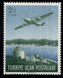 TURKEY Scott C18 MH* 1950 Plane Over Rumeli Hisari Fortress airmail stamp
