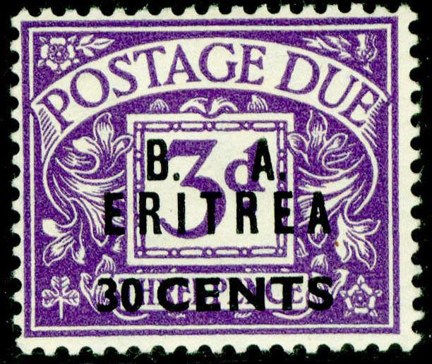 BRITISH OC OF ITALIAN COLONIES SGED9, ERITREA, 30c on 3d violet, M MINT. Cat £17