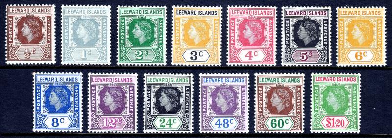 LEEWARD IS. — SCOTT 133//145 (SG 126/138) — 1954 QEII ISSUE — MNH — SCV $36.75