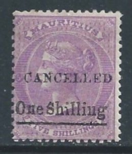 Mauritius #49 MH Ovptd. Cancelled 5sh Queen Victoria Surcharged One Schill...