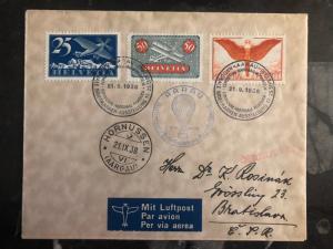 1938 Hornhussen Switzerland Airmail Baloon Flight Cover to Czechoslovakia # C11