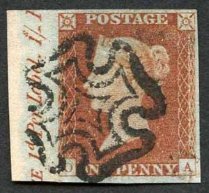 1841 Penny Red (OA) Plate 22 (tiny thin in margin) Marginal Inscription Four Ma