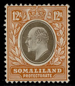 SOMALILAND PROTECTORATE EDVII SG53a, 12a black & orange-brown, LH MINT. Cat £17.