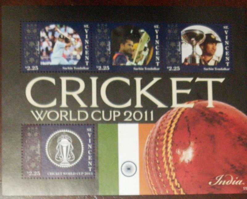 O) 2011 ST VINCENT, CRICKET WORLD CUP 2011, SACHIN TENDULKAR, INDIA, MNH