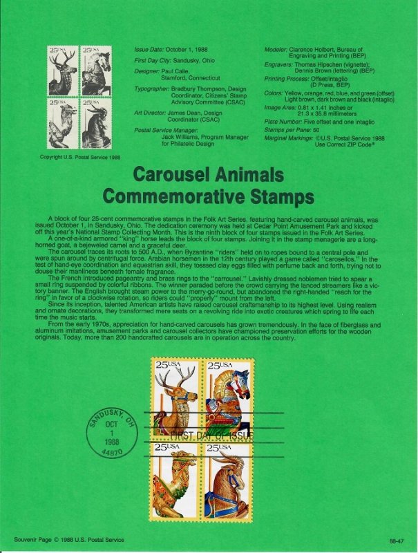 US SP836 Carousel Animals Souvenir Page #2393