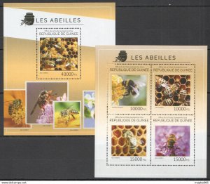 2014 Guinea Fauna Insects Honey Bees Abeilles Kb+Bl ** Stamps St717