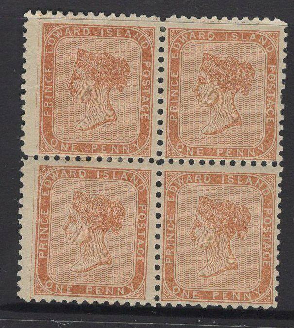 PRINCE EDWARD ISLAND SG6 1862 1d BROWN-ORANGE MTD MINT BLOCK OF 4