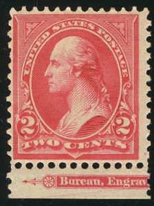 US #267 VF mint hinged, bottom imprint single, SUPER NICE!