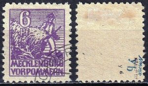 GERMANY / SBZ Mecklenburg 1946 Definitive 6Pf Peasant. Thick p. Used, Proved