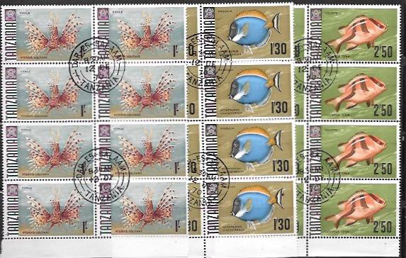 Tanzania Blocks of 8 - Marine life - Chale, Kangaja, Totovu. #28,29,31