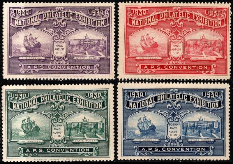 1930 US Poster Stamps National Philatelic Exhibition Boston, Mass. Set/4