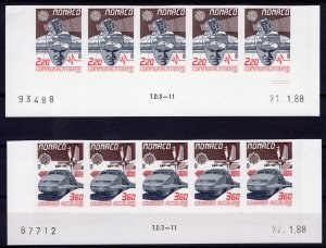 MONACO 1988 Sc#1623/1624 EUROPA/SPACE/LOCOMOTIVE STRIP 5 SETS IMPERFORATED MNH