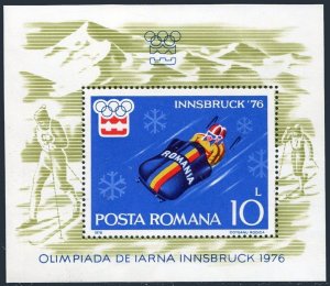 Romania 2602, MNH. Michel 3318 Bl.128. Olympics Innsbruck-1976. Two-man bobsled.