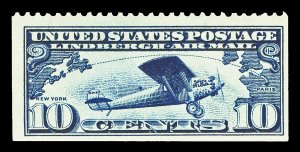 Scott C10 1927 10c Airmail Single from Pane of Three Mint F-VF NH Cat $12.50