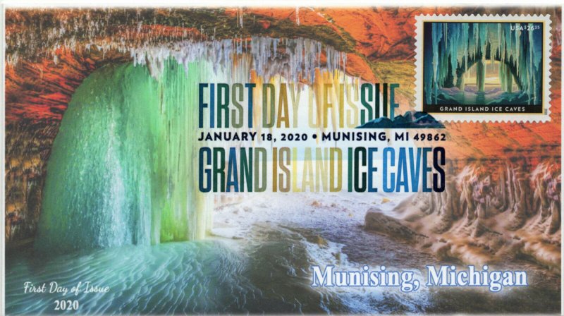 20-013, 2020,  SC 5430, Grand Island Ice Caves, Digital Color Postmark, FDC,