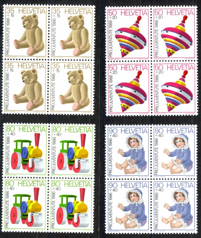 Switzerland Sc# B527-B530 MNH Blocks/4 1986 Children's Toys