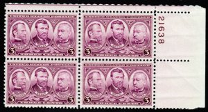 SC# 787 - (3c) - Sherman, Grant, Sheridan, MNH plate block/4 - UR # 21638