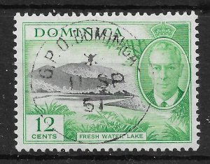 DOMINICA SG128a 1951 12c BLACK & EMERALD-GREEN MISSING C IN WMK USED