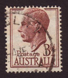 Australia 1951 Sc#236, SG#247 3-1/2d Brown KGVI Defin USED.