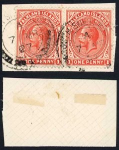 Falkland Is SG Z142 1d Dull Vermilion PAIR used in South Shetland Is