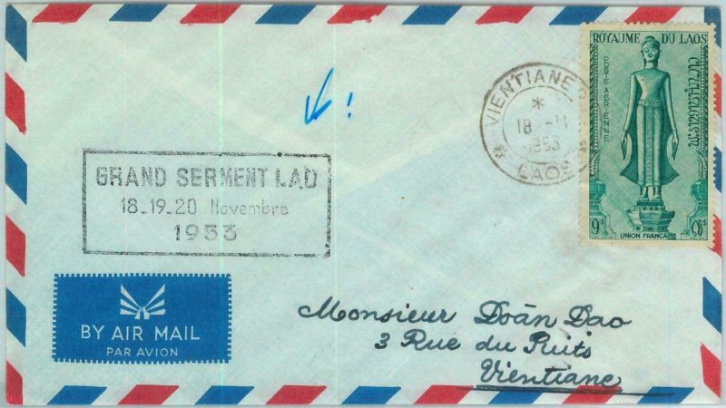 94496 - LAOS -  Postal History - Propaganda rubber stamp on  AIRMAIL COVER 1953 