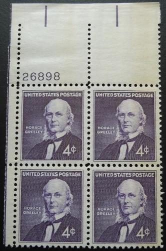 1961 4c Horace Greeley Scott 1177 Plate block Mint NH