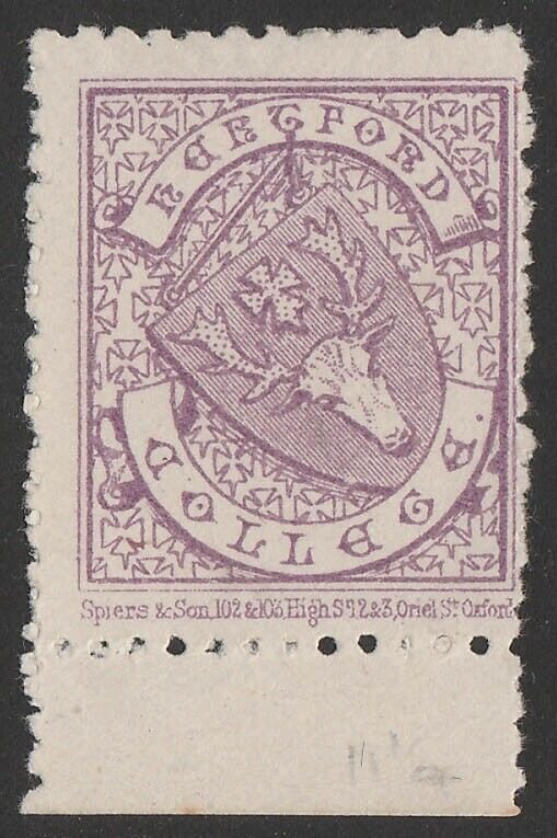GREAT BRITAIN - Local Posts 1879 Hertford College (½d) bright mauve Stag Arms.