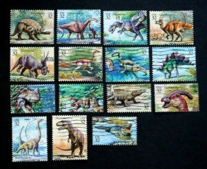 US  3136 a-o  32c Dinosaurs Postally Used Set of 15 with 5 SOTN Cancel